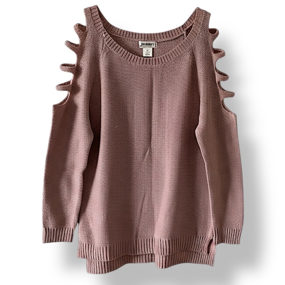❀ 2X Womens Sweater Pink Mauve Shoulder Cut